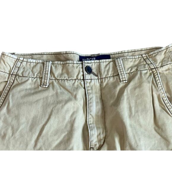 Vintage Y2K American Eagle Cargo Shorts Mens 34 Tan Button Pockets Skate Baggy - Picture 2 of 6